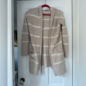 Marled Reunited Clothing Mauve White Striped Hooded Soft Cardigan Sweater Size S